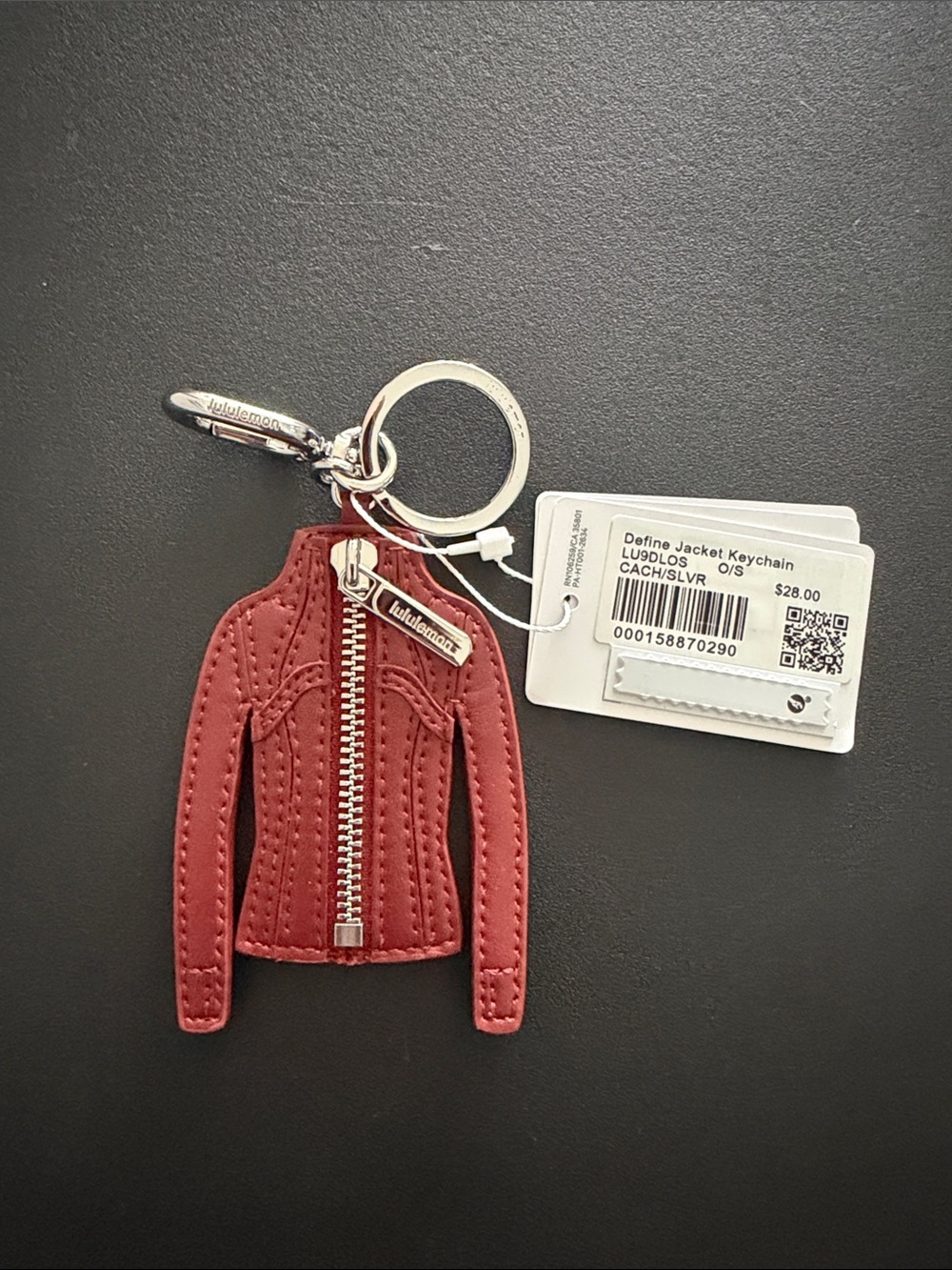 NEW Lululemon Define Jacket Keychain in Cranberry Silver Hardware Charm Gift